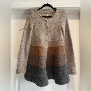 Free People Striped Wool Long Cardigan - S